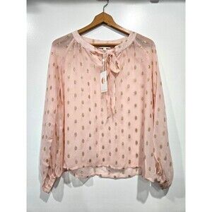 Cuddy Studios Women's Polka Dot Print‎ Long Sleeves Pink Sheer Gold Top S NWT